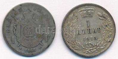 Vegyes: Franciaország / Második Császárság 1868BB 1Fr Ag "III. Napóleon" + Szerbia 1915. 1...