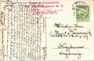 1915 Gyula, Körös-parti rész, fahíd. Leopold nyomda kiadása + "K.u.K. Ersatzbataillon des Infan...