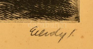 Élesdy István (1912-1987): Zsenyei utca. Rézkarc, papír, jelzett, 25×43 cm