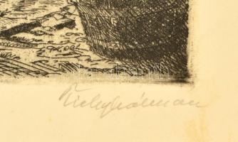 Tichy Kálmán (1888-1968): Ódon udvar Budán. Rézkarc, papír, jelzett, 26×18 cm