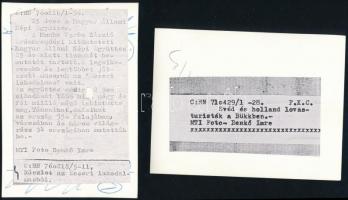 Vegyes témájú MTI sajtófotók, Benkő Imre felvételei, hátoldalon feliratozva, 5 db, 9×12 cm