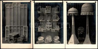 Fonott (rattan) bútorok és eszközök fotói, 5 db, lyukasztva, 17×11 cm