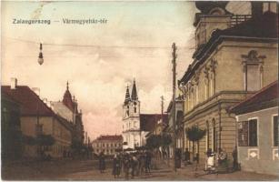 1925 Zalaegerszeg, Vármegyeház tér, üzlet, templom. Vasúti Levelezőlapárusítás 1916.