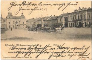 1903 Máramarossziget, Sighetu Marmatiei; Fő tér, Korona szálloda és kávéház, Klein D. üzlete / main square, hotel and cafe, shop