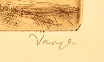 Varga Nándor Lajos (1895-1978):  Napsütés. Rézkarc, papír, jelzett, üdvözlő sorokkal (Tichy Kálmánna...