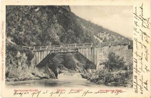 1896 (Vorläufer!) Herkulesfürdő, Baile Herculane; Vízesés, híd. Fenyves Oszkár kiadása / waterfall, bridge