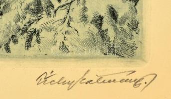 Tichy Kálmán (1888-1968): Friss hó Budán. Rézkarc, papír, jelzett, 26×18 cm