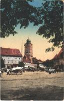 Nagyszeben, Hermannstadt, Sibiu; Piata Regele Ferdinand / König Ferdinand Ring / utcakép, piac, üzletek. Kunstanstalt Jos. Drotleff Nr. 574. / street view, market, shops (EK)