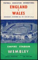 1954 Anglia-Wales labdarúgó mérkőzés, Wembley Stadion, 1954. nov. 10., angol nyelvű programfüzet.
