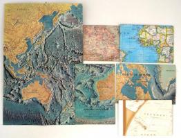 1951-1981 Vegyes National Geographic térkép, 5 db (Atlantic Ocean Floor, The World, Indian Ocean Floor, Pacific Ocean Floor, The World Map) angol, 1 db magyar nyelvű (A föld, cca 2000-2010), nagyrészt jó állapotban, különféle méretben.