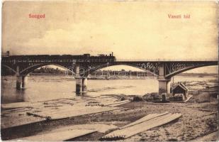 1906 Szeged, Vasúti híd, gőzmozdony, vonat, faúsztatás. W. L. 833. (EB)