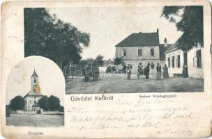1902 Jókút, Kutti, Kúty; templom, Steiner vendégfogadó / church, restaurant (szakadás / tear)