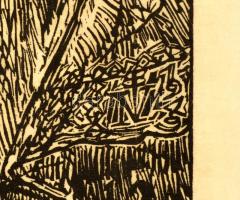 Varga Nándor Lajos (1895-1978): Golgota. Fametszet, hártyapapír, jelzett a dúcon, 39×29 cm