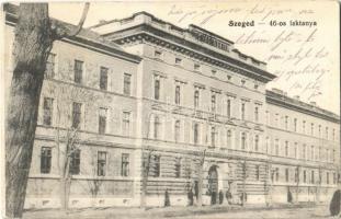 Szeged, 46-os gyalogezred laktanya, katonák. Grünwald Hermann kiadása + K.u.K. Infanterieregiment No. 28. 6. Ersatzkompagnie (gyűrődés / crease)