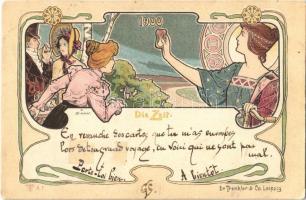 1900 Die Zeit / The time. Art Nouveau postcard. Dr. Trenkler & Co. Leipzig T. A.1. litho s: A. Wimmer