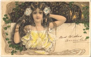 1901 Art Nouveau litho postcard with lady. Raphael Tuck & Sons Art Postcard No. 283., unsigned Raphael Kirchner (EK)