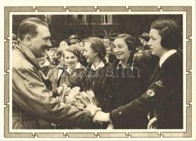 Adolf Hitler with Hitlerjugend. NSDAP German Nazi Party propaganda 6+19 Ga. + So. Stpl