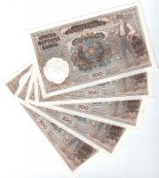 Jugoszlávia 1941. 100D (5x) felülbélyegzéssel, sorszámkövetők T:I- foltos 
Yugoslavia 1941. 100 Din...
