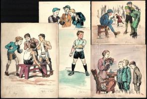 Márton Lajos (1831-1953): Illusztrációk (28 db). Tus-akvarell, papír, jelzett, 10×15-22×17 cm