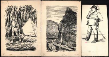 Márton Lajos (1831-1953): Illusztrációk (28 db). Tus-akvarell, papír, jelzett, 10×15-22×17 cm