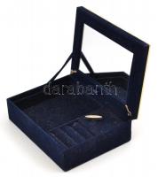 Zenélő doboz, kék plüss béléssel, cserélhető fotóval a tetején, 11×15×5 cm