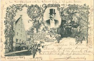 1898 Braunau, Hierners Weinhaus zum Alten Weinhaus vorm. Gradinger / Hierners wine hall and café, inn, Star of David. Art Nouveau, floral