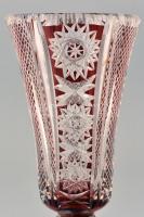 Ólomkristály üveg váza ezüst(Ag) talppal, jelzett, metszett, csorbával, m: 21 cm