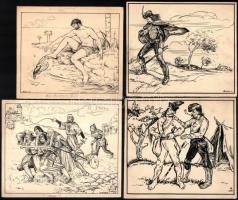 Andor Loránt (1906-1966): Illusztráció (11db). Tus-akvarell, papír, jelzett, 7×17-22×14 cm