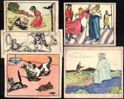 Andor Loránt (1906-1966): Illusztráció (11db). Tus-akvarell, papír, jelzett, 7×17-22×14 cm