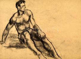 Deli Antal (1886-1960): Férfi aktok (két oldalas). Szén, papír, jelzés nélkül, 43×31 cm