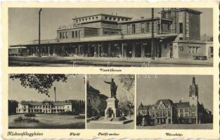 1942 Kiskunfélegyháza, Vasútállomás, fürdő, Petőfi-szobor, városháza
