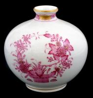 Herendi indiai kosár mintás porcelán váza, kézzel festett, jelzett, hibátlan, m: 10,5 cm