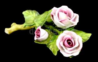 Herendi rózsaszín porcelán rózsa, kézzel festett, jelzett, apró lepattanással, 16×10 cm