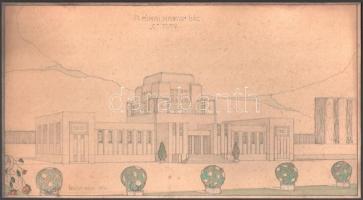 VÉDETT - NO EXPORT Lajta Béla (1873-1920): A Római Magyar Ház 1910 (meg nem valósult terv). Akvarell-ceruza, papír, 17,5×32 cm / Béla Lajta (1873-1920): The Hungarian House in Rome 1910 (plan). Watercolur-pencil on paper, 17,5×32 cm