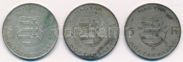 1947. 5Ft Ag "Kossuth" (3x) T:2, 2- patina, ph. Adamo F8.1
