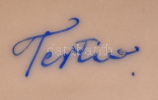 Herendi virágmintás ékszeres dobozka, kézzel festett, jelzett, kis kopásnyomokkal, d: 8 cm