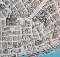 Budapest távlati térképe, belső terület, a műemlékek, emlékművek és kulturális intézmények feltüntet...