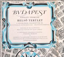 Budapest távlati térképe, belső terület, a műemlékek, emlékművek és kulturális intézmények feltüntet...