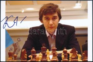 Karjakin orosz nemzetközi sakk nagymester fényképe, aláírásával 14x9 cm