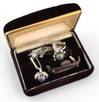 Mandzsettapár, 2 db brossal, egyik ezüst(Ag)