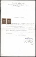 1929 Bp. IV., Bárdi József Autókereskedő által kiállított munkáltatói igazolás okmánybélyegekkel, Bárdi József által aláírva