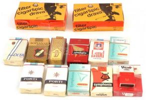 Régi cigarettapaklik (Symphonia, Sopianae, stb.) + szipkaszárak, 2 doboz