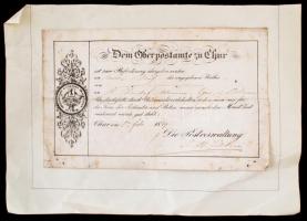 1849 Chur postahivatal elismervény lapra ragasztva