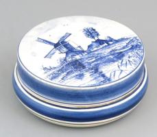 Delft Blue holland kerámia bonbonier, jelzett, kis kopásnyomokkal, d: 12 cm