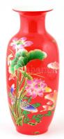 Kínai porcelán halas-virágos váza, matricás, jelzett, kis kopásnyomokkal, m: 37,5 cm