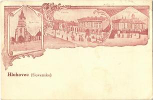 Galgóc, Hlohovec; templom, Fő tér, Erdődy vár / church, main square, castle. Art Nouveau, floral (EB)