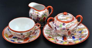 Kínai teás készlet, jelzett, hiányos, kopásnyomokkal, 5 db