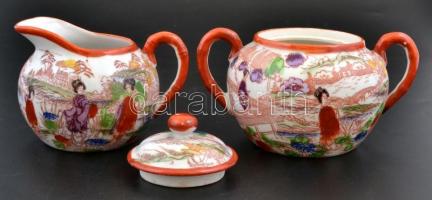 Kínai teás készlet, jelzett, hiányos, kopásnyomokkal, 5 db