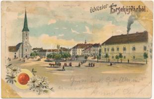 Érsekújvár, Nové Zámky; Kossuth Lajos tér. Conlegner J. és fia No. 5687. / square, floral litho (r)