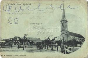 1906 Érsekújvár, Nové Zámky; Kossuth Lajos tér, templom, gyógyszertár, Conlegner J. és fia üzlete és saját kiadása / square, pharmacy, church, shop (EB)